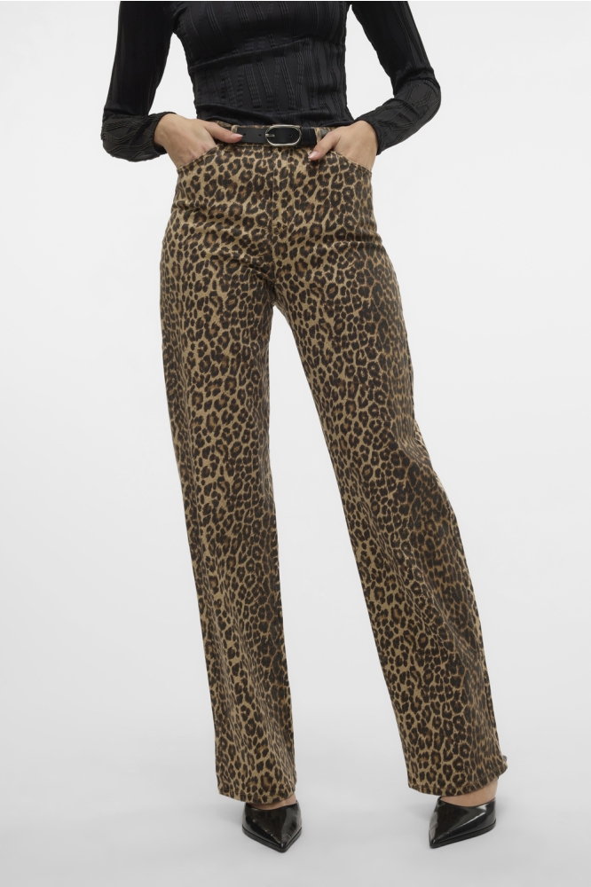 VMTESSA HR WIDE STRETCH AOP JEANS N 10330128 SILVER MINK/LEOPARD